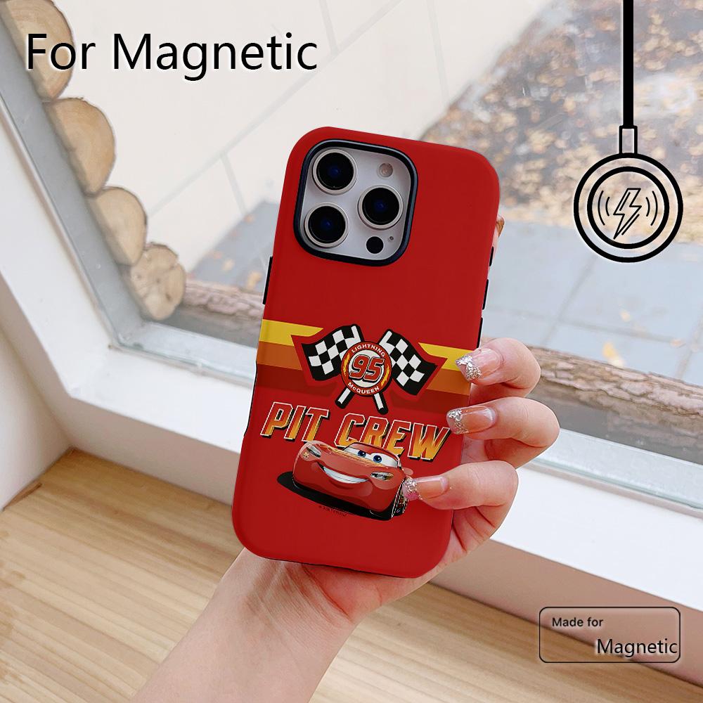 Cars Lightning McQueen 95 Phone Case for iPhone 17 16 15 14 13 12 11 Pro Max Plus Air Luxury Magnetic Double-layer Back Cover