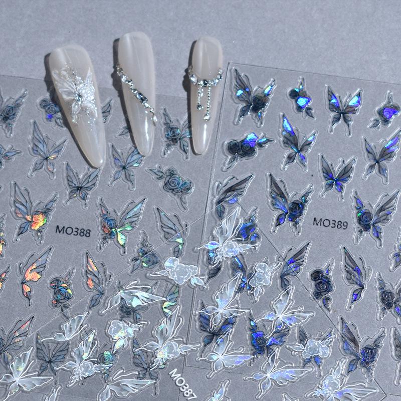 Iridescent Watercolor 3D Butterfly Nail Stickers