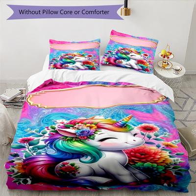 Unicorn Fantasy Design Bed Bedding Set 1 Duvet Cover + 2 Pillowcases Soft Breathable Household Bed Linens