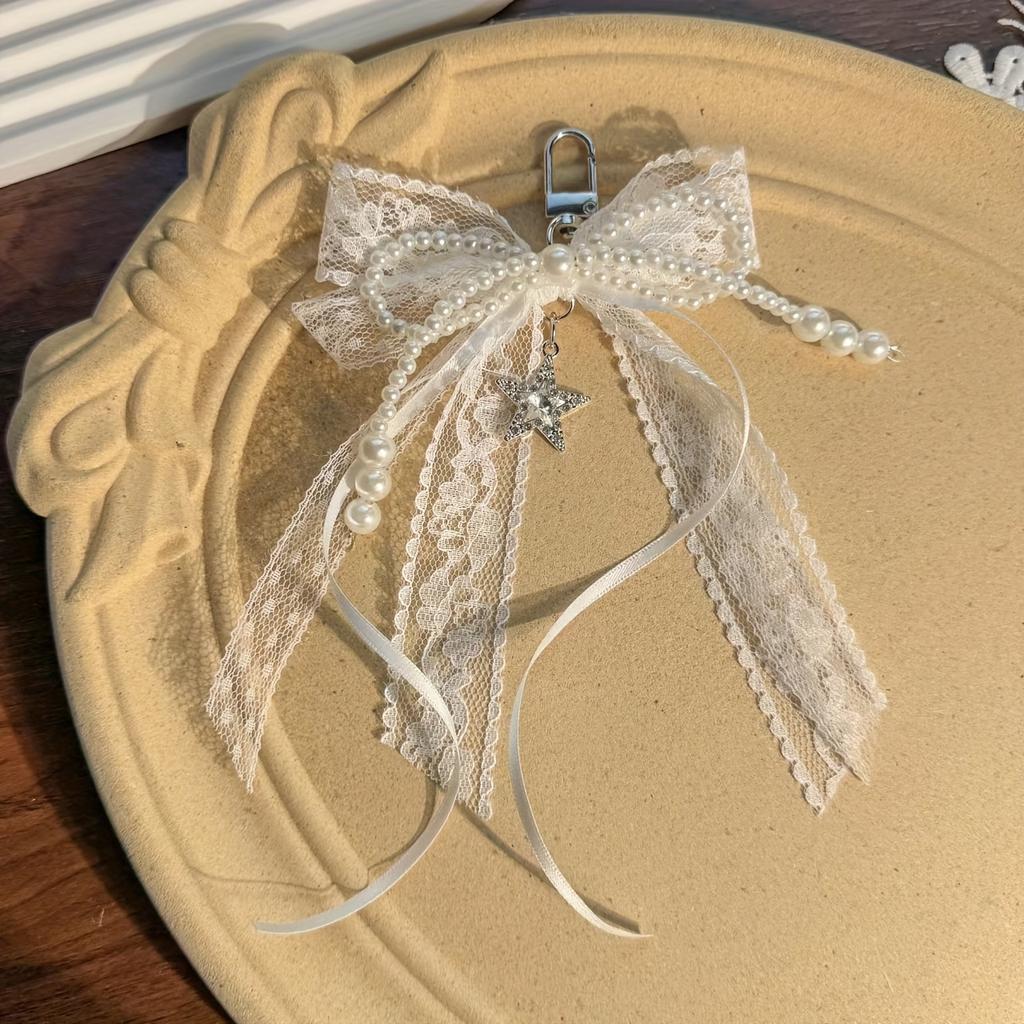 Lace Bow Star Ballet Ribbon White Ribbon Keychain Bag Accessory Gift for Women Bag Accessories
