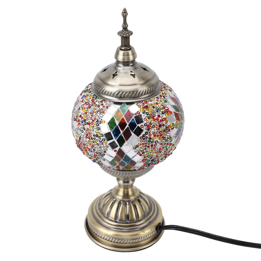 Mosaic Glass Table Lampshade Vintage Bronze Metal Base Handmade Colorful Marrakech Turkish Lampshade