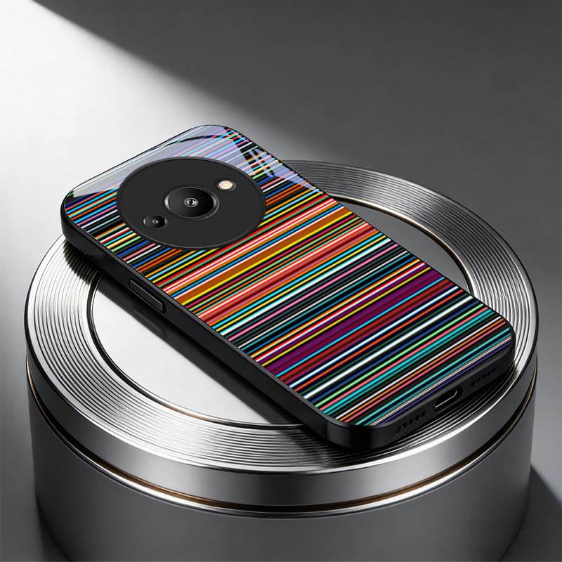 Multicolor Retro Stripe Black Glass Phone Case For Redmi Note 14 Pro+ 13 Pro 8 9 9S 12S 10 Pro 11 13C 14C A3 12 13 Black Cover