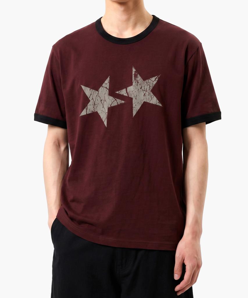 UNDEROFF Essential Standard Short Sleeve Ringer T-Shirt Vintage Star Burgundy