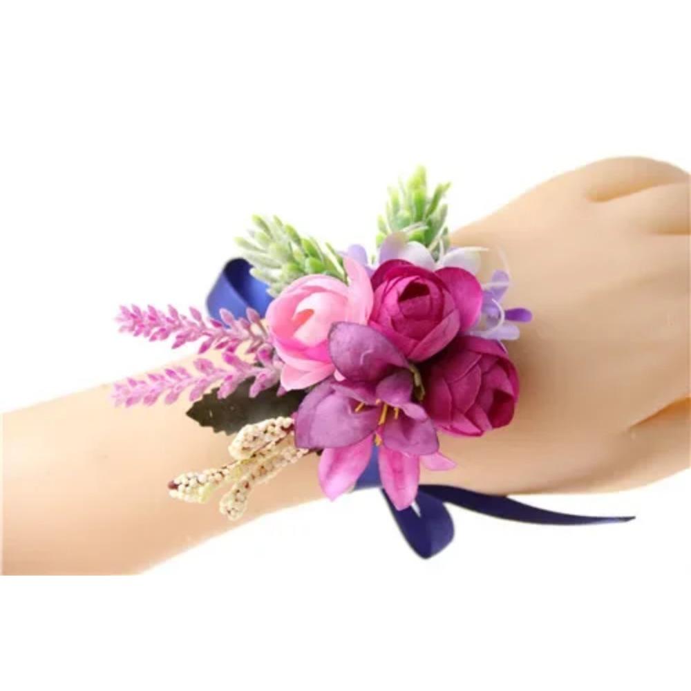 

YO CHO Свадебные бутоньерки цветок Бутоньерка для жениха Фиолетовая шелковая роза Мужские броши Свадебный браслет для подружек невесты Корсаж на запястье Цветок