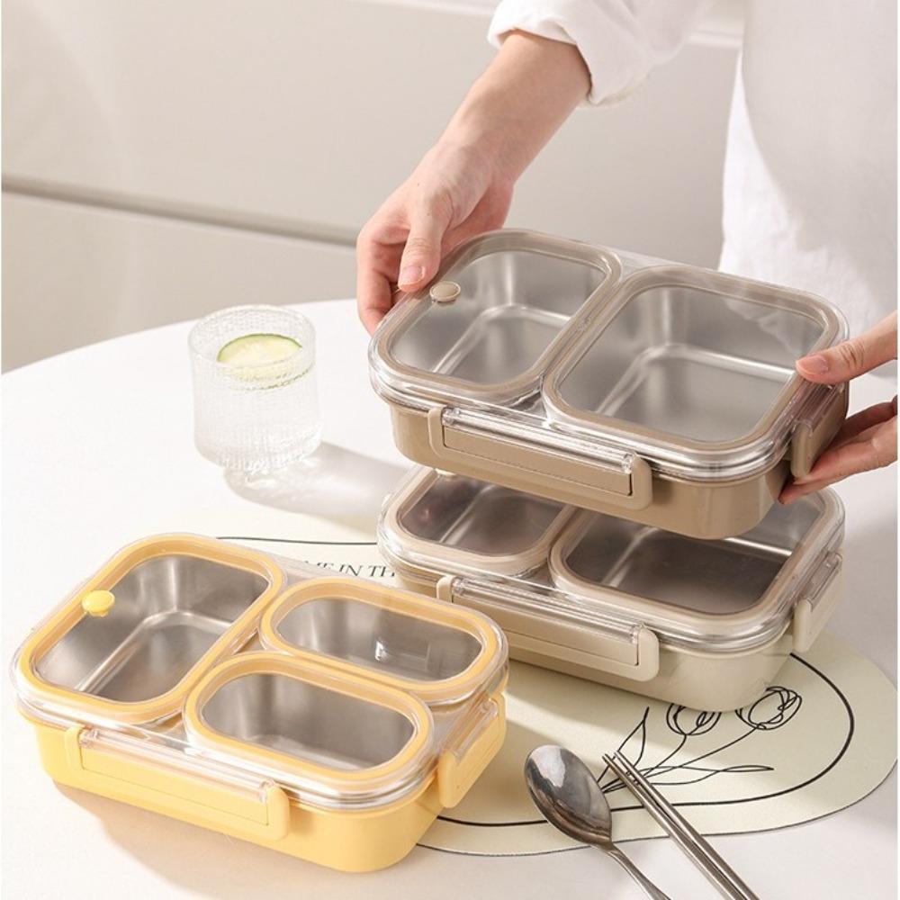 Rectangle Stainless Steel Bento Box 2/3/4 Gird Divided Lunch Box Leakproof Sealed Food Container Adult