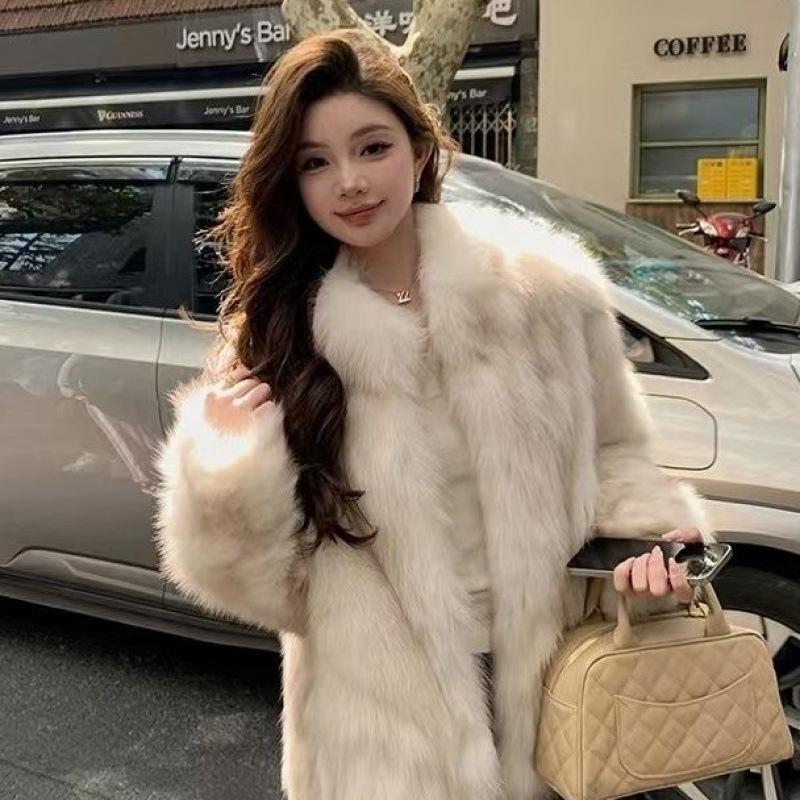 New imitation fox fur coat women's winter stand-up collar looking thin imitation mink fur coat celebrity style