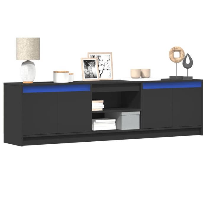 VidaXL TV Stand with LED Black 180x34x50 Cm Engineered Wood, TV Bench, Hi-fi Cabinet, Entertainment Center, TV Sideboard, 3307913
