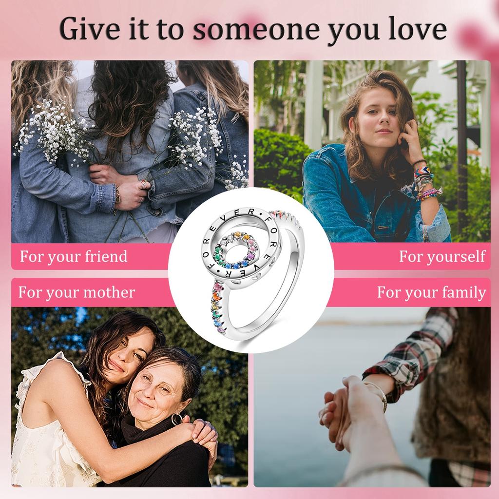 925 Silver Rainbow Colorful Zircon Closed Ring For Women Valentine's Birthday Fine Gifts Wedding Jewelry Accessories