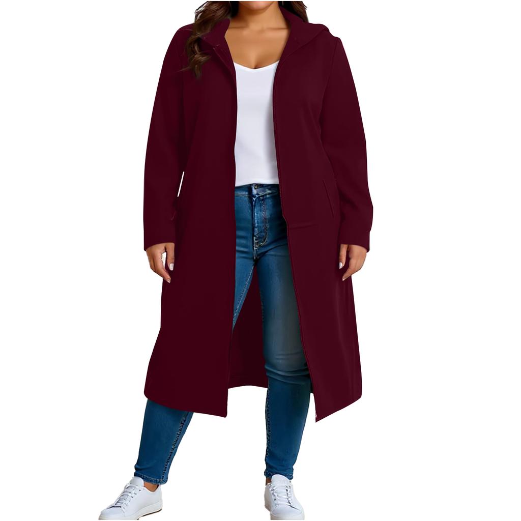 Women's Fashion Casual Plus Size Hooded  Long-Sleeve Solid Jacket