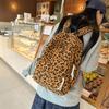 Women's leopard print backpack fashion hundred corduroy backpack trendy student school bag high value large capacity backpack