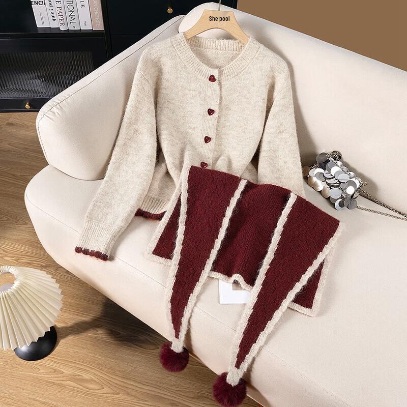 

She Pond Women s Lamb Wool Blend Color-Block Knit Cardigan L