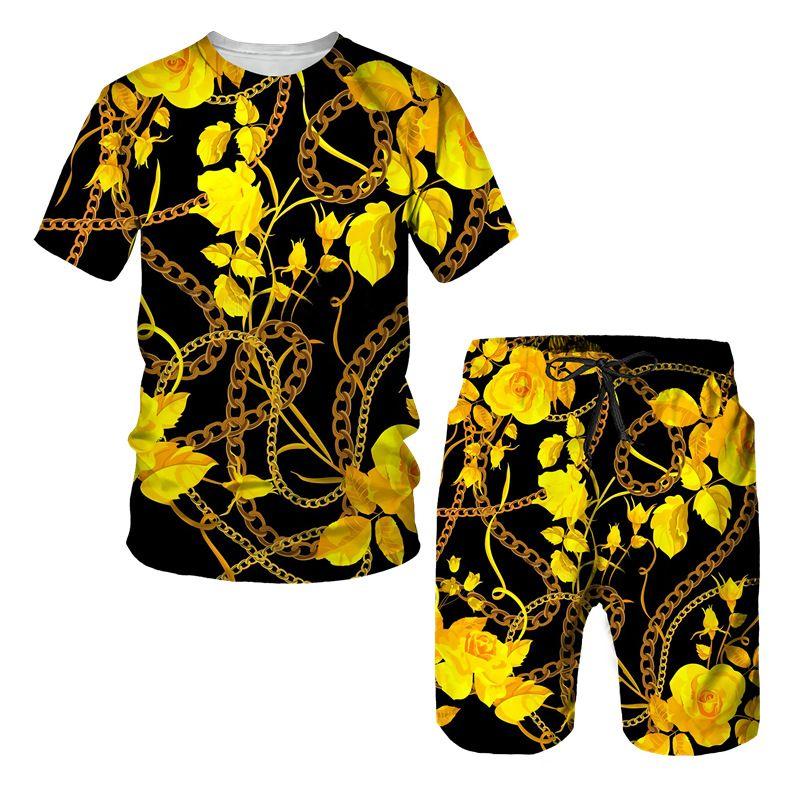2025 Sommermode T-Shirt Set Tägliche Outdoor-Strandshorts Herren Kurzarm T-Shirt und Shorts Set Sommer 3D Gedruckt