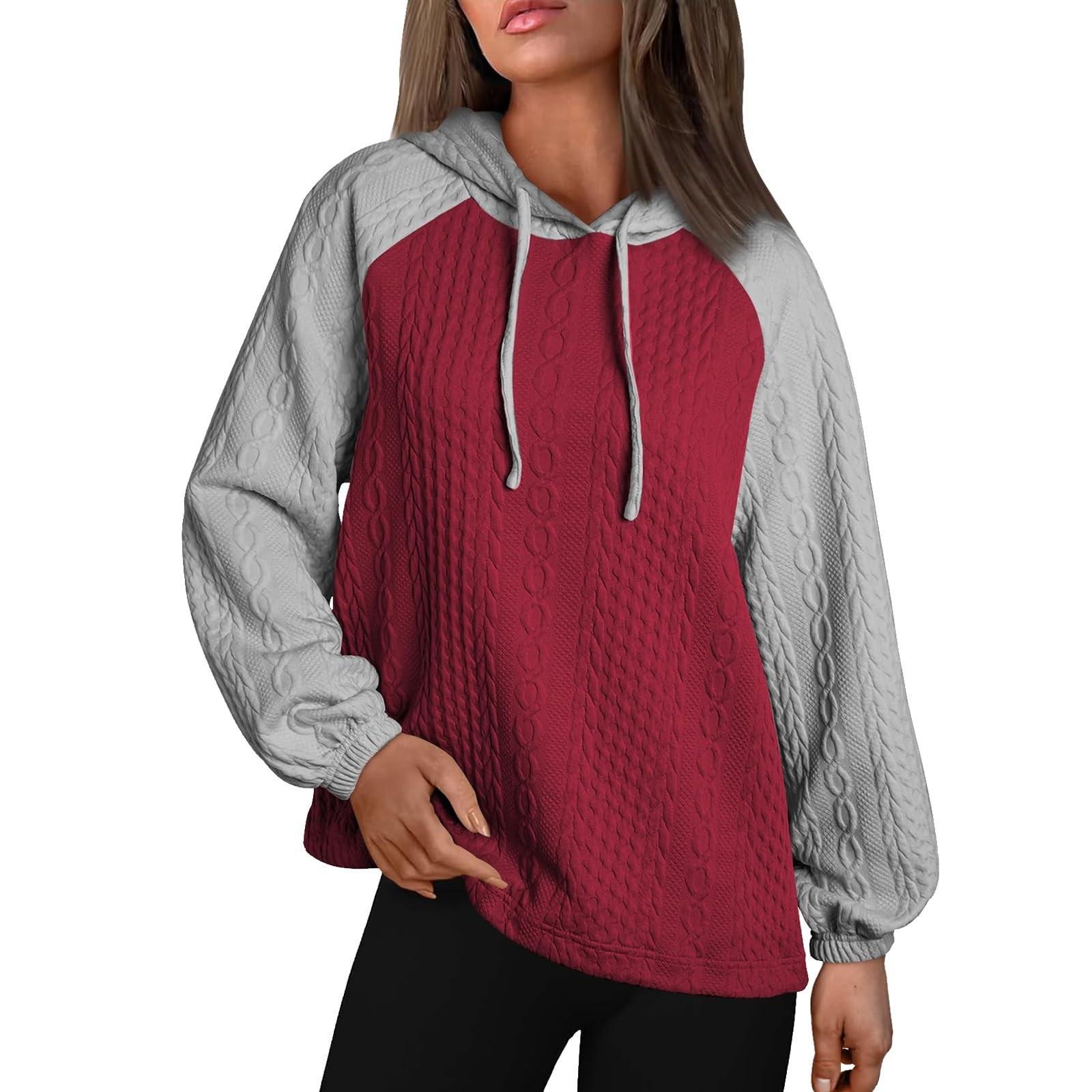 

Женская модная толстовка с капюшоном и завязками, с длинными рукавами, контрастная повседневная толстовка M винный