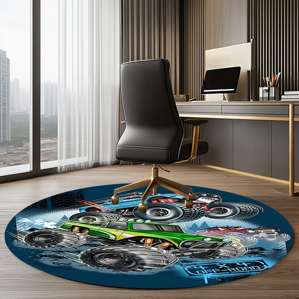 Truck Printed Round Rug Carpet Chair Rug Area Rug Entryway Doormats,for Office Chair Living Room Bedroom Kitchen Room.