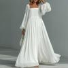 Women's Clothing, New Spring Models In Europe and America, Square Neck Lantern Sleeves, Casual Style Swinging Long Dress, Dress.
