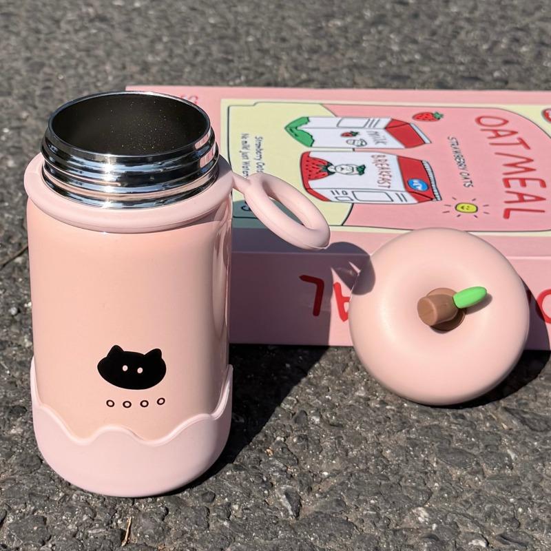 Kawaii Cat Mini Tumbler With Straw Cute Hot And Cold Stainless Steel Thermos Bottle For Tea Portable Coffee Thermal Cup Gift