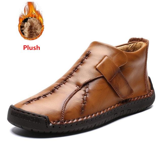 Fashion New Fashion Men Boots High Quality Split Leather Ankle Snow Boots Shoes Warm Fur Plush Winter Shoes Plus Size 38-48