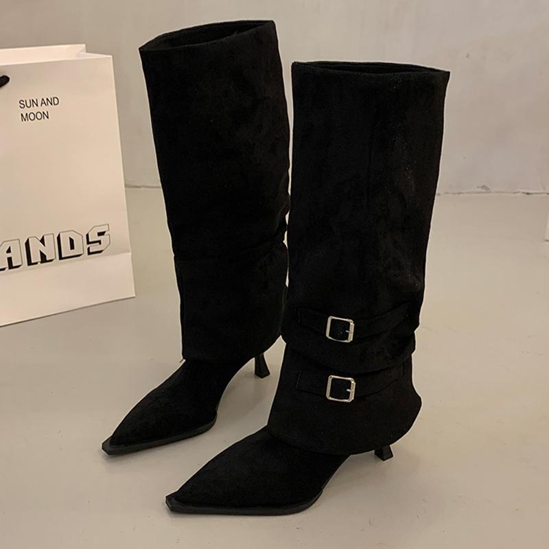 

Designer Women High Boots High Heels Suede Shoes Pointed Toe Dress Woman Pumps 2025 Winter Sexy Luxury Botas De Mujer 40 чёрный