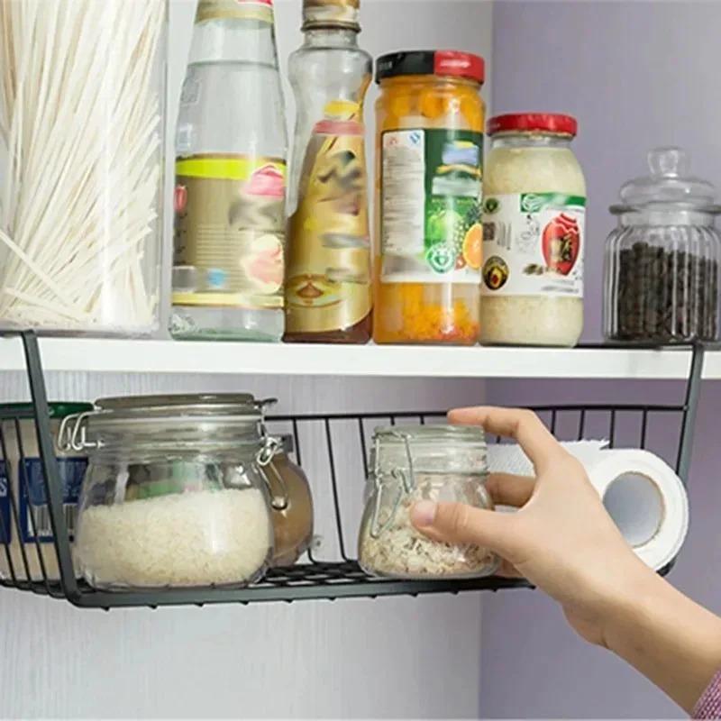 No-drill Closet Storage Basket Under Desk Books Snack Storage Rack Multipurpose Detachable Kitchen Bathroom Hanging Mesh Baskets
