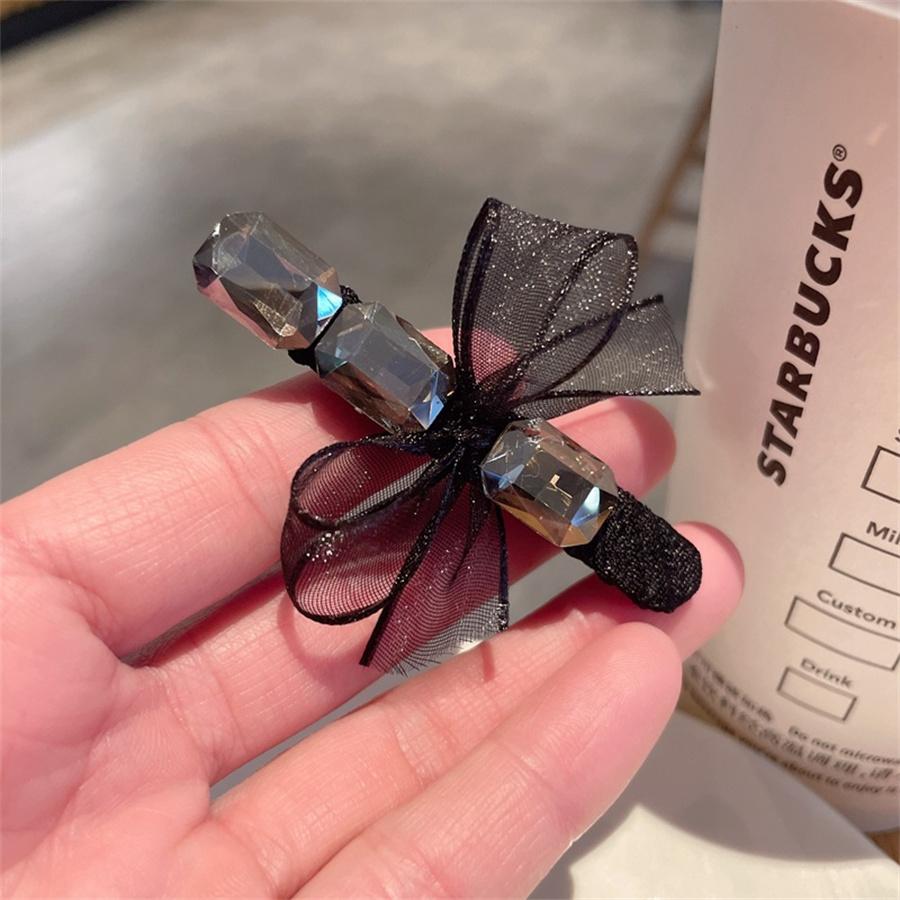 

Fashion Xiaojuan yarn bow crystal duckbill clip one-word clip simple style bangs clip side clip new hairpin hair accessories