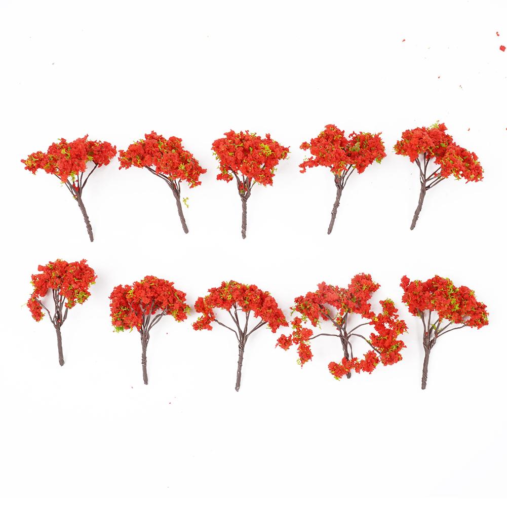 10pcs Red Flowers Model Trees Model Train Diorama Garden Scenery 4cm Flower Tree Model 3D Landscape Artificial Miniature Tree China Mainland