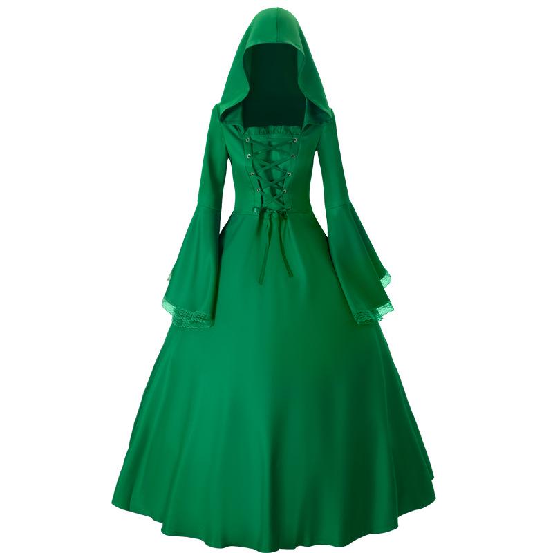 Halloween Gothic Medieval Vintage Women's Corset Dress with Bell Sleeves
