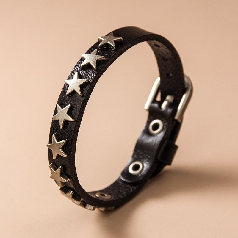 Fashion Retro Leather Single Circle Personalized Bracelet Punk Black 5580-1