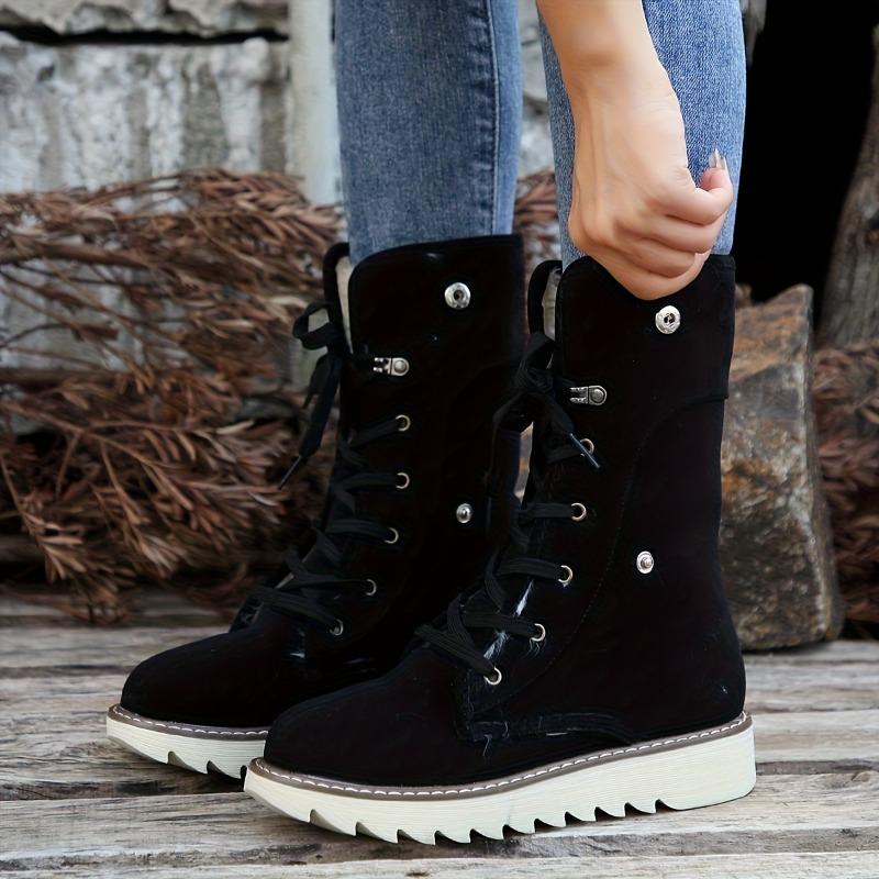Large Size Mid-calf Snow Boots Women 2025 Fall and Winter Padded Thickened Warm Lace-up Cotton Boots