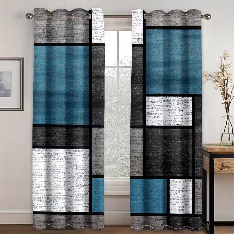 

Vikama Geometric Patchwork Curtains Curtain Fabric Home Decoration Suitable Living Room Bedroom Modern Made Of Polyester Window Treatment W100*H70(CM)-Hooks&1PCS
