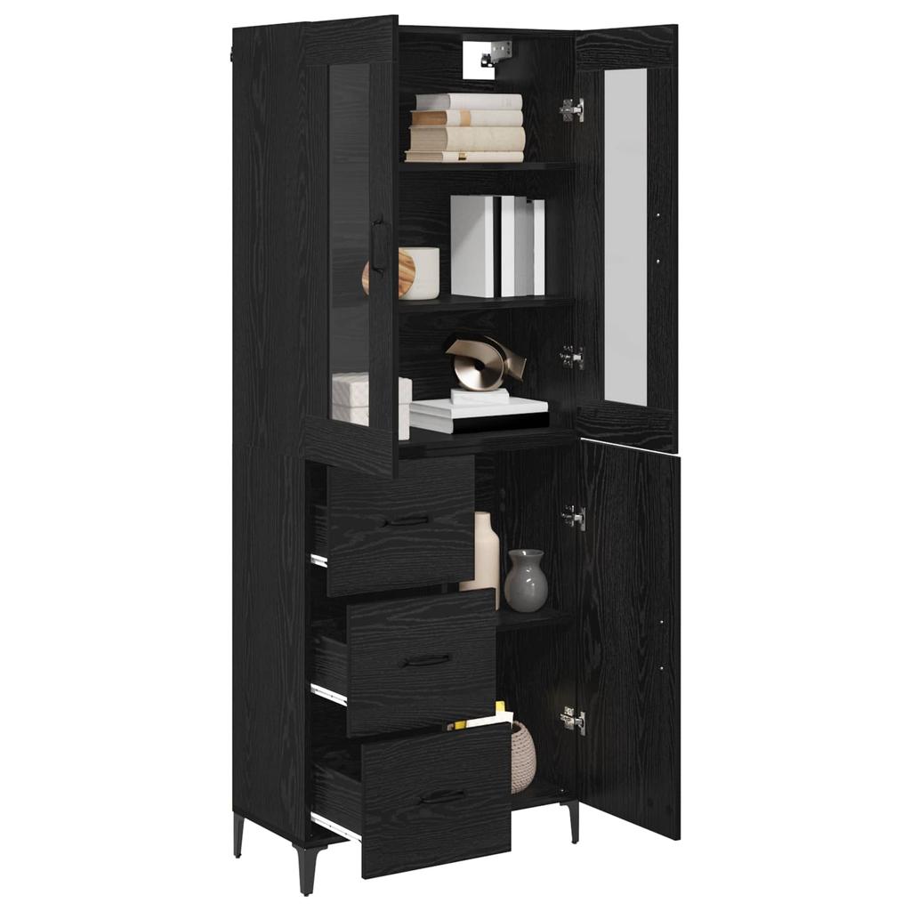 Highboard in Black Oak Look 69.5 x 34 x 180 cm Engineered Wood