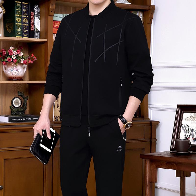 Spring Autumn   Men's Suit Loose-Fit Casual Plus Size Versatile Sportswear   3-Piece Set for Middle-Aged and Elderly