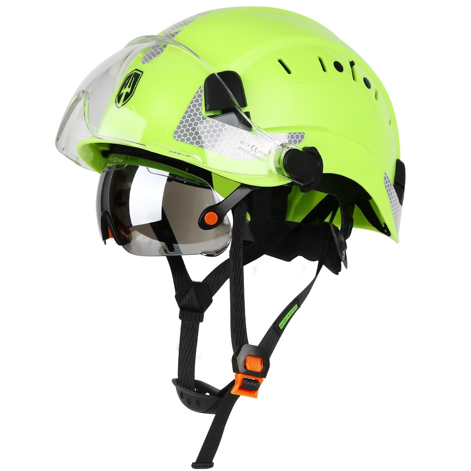 

ЗЕЛЕНЫЙ ДЬЯВОЛ Безопасность работы с двойными очками Серебристые очки Прозрачный дышащий АБС Ударопрочный Светящийся для и Сертифицированный шлем EN397 EN166,