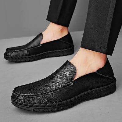 Loafers Men's Driving British Casual Leather Shoes Summer Slip-on Lazy Doug Shoes Breathable Plus Size Pumps