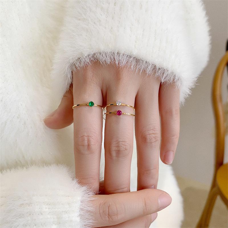 Four-Color Zircon Mini Thin Ring In 18k Gold-Plated Titanium Steel - Fashionable and Elegant Women's Jewelry