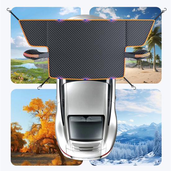 Magnetische Schneedecke für Autowindschutzscheibe 4-lagige Windschutzscheibenabdeckung Winter Schnee Eis Sonne Frostschutzabdeckung für die meisten Fahrzeuge SUV LKW