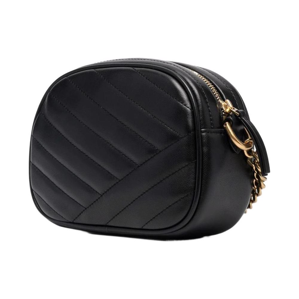 Tory Burch TB Kira Quilted Chain Strap Camera Bag Women Shoulder Bag Black Gold 90450-001