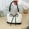 Sweet Bow Handbag Contrast Color Simple Versatile Shoulder Bag Korean Style Luxury Design Women Underarm Bag Commuting Tote Bag