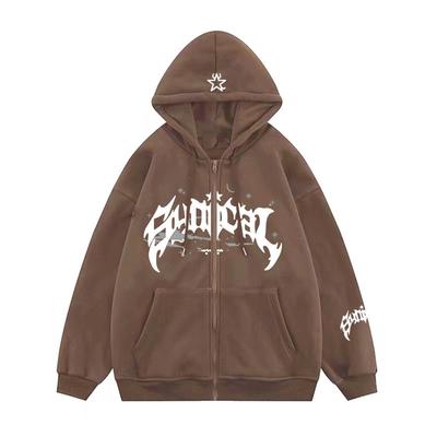 2024 Spring And Autumn New Trendy American Retro Letter Star Print Jacket Hoodie Trendy Men's Loose Casual Solid Color Jacket