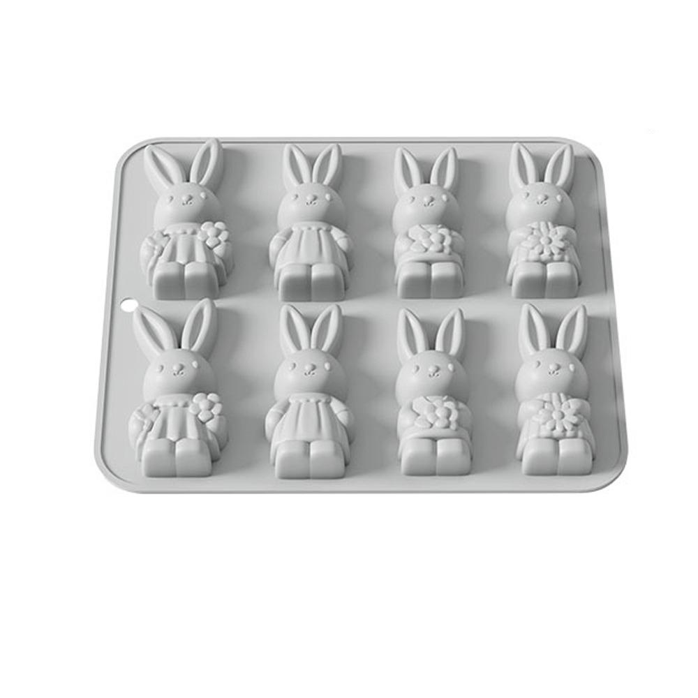 8 Grids Easter Bunny Molds Non-Stick Baking Mold Reusable Cake Baking Mold Holiday Baking серый
