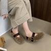 2025 winter new round head velvet flat Mary Jane shoes warm lazy versatile fluffy shoes