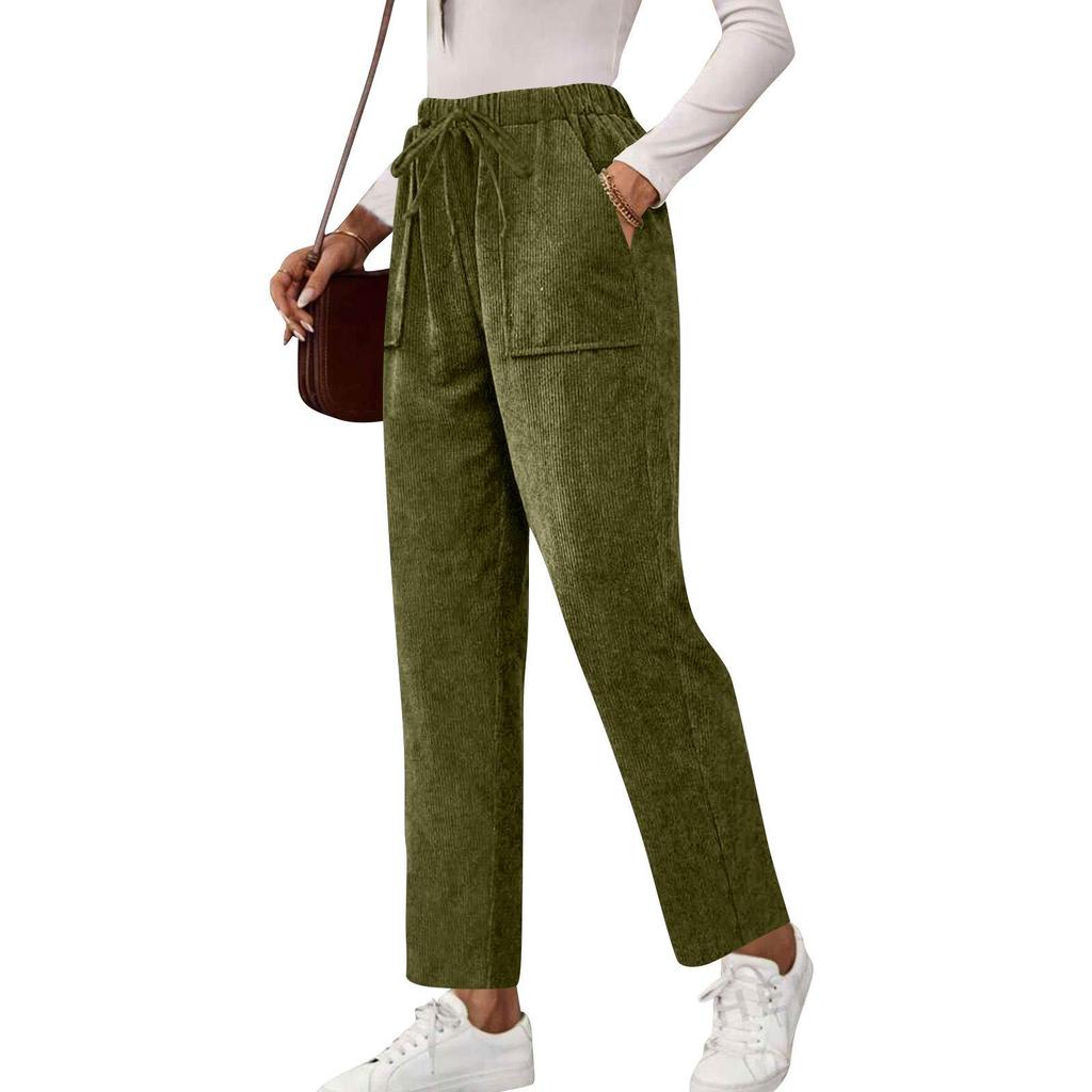 Women's Solid Color Corduroy Pocket Straight Casual Long Pants