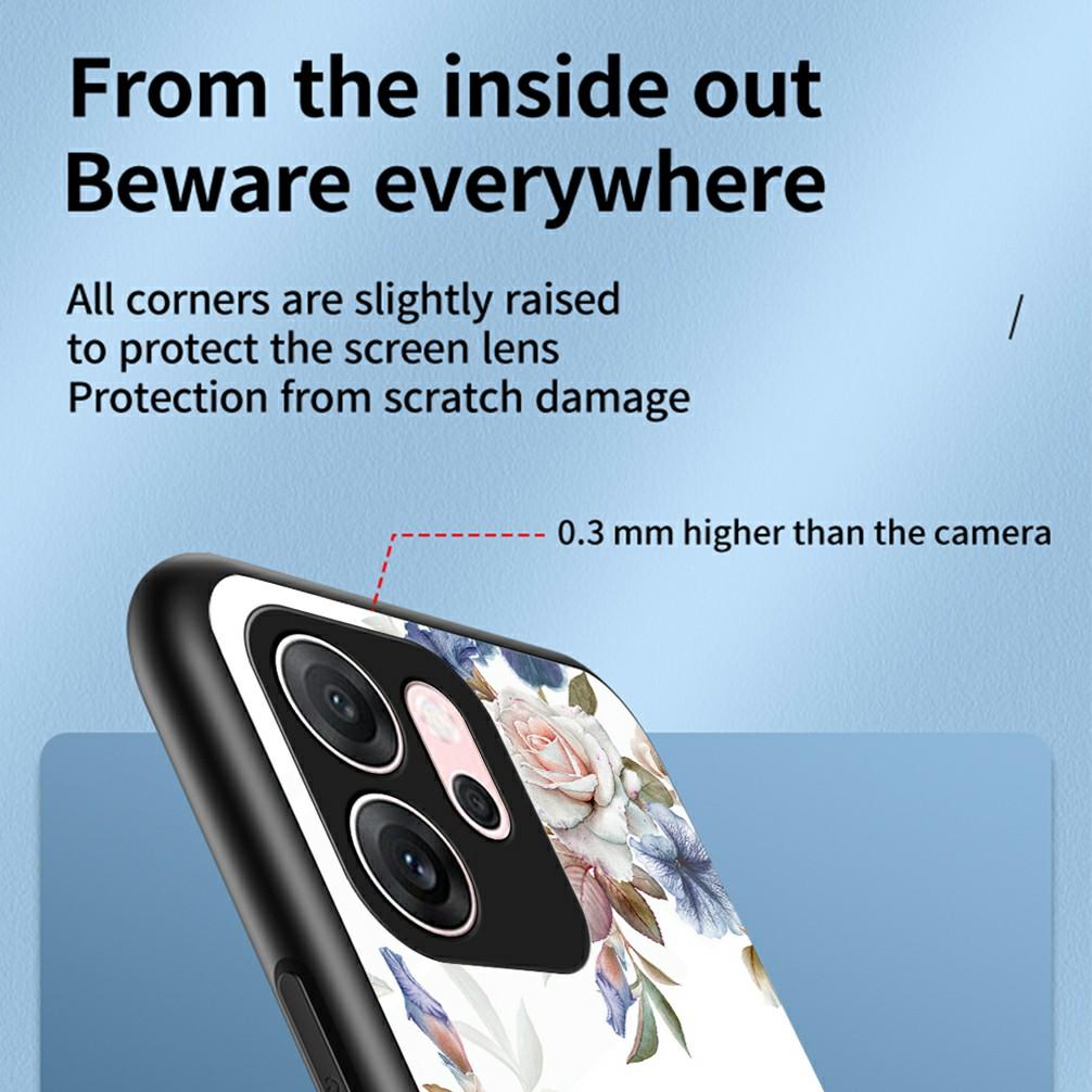 For Oppo Reno14 F 5G Case Floral Pattern TPU+Tempered Glass Protective Phone Cover