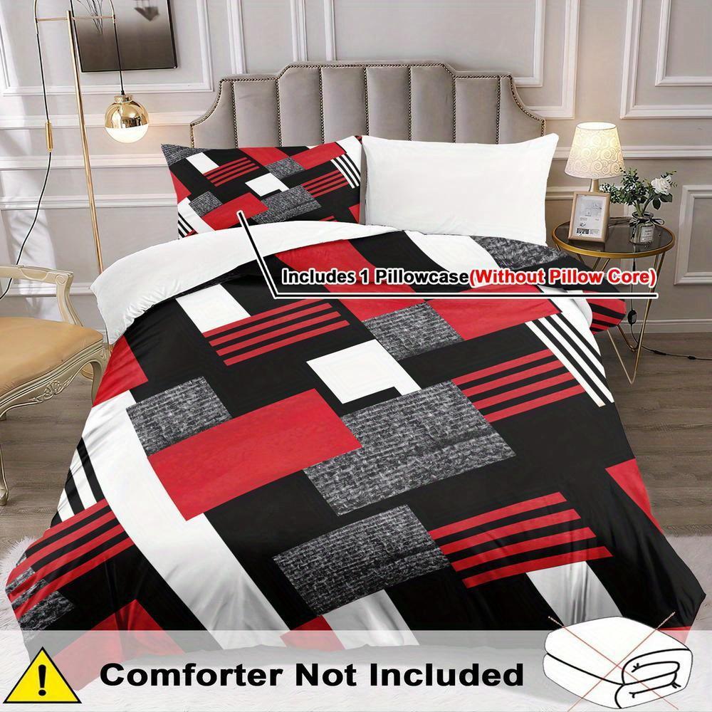 2/3Pcs Geometric Pattern Down Duvet Cover Set - 1 Duvet Cover + 1 Or 2 Pillowcases Fashionable Classic Popular Red Stripe
