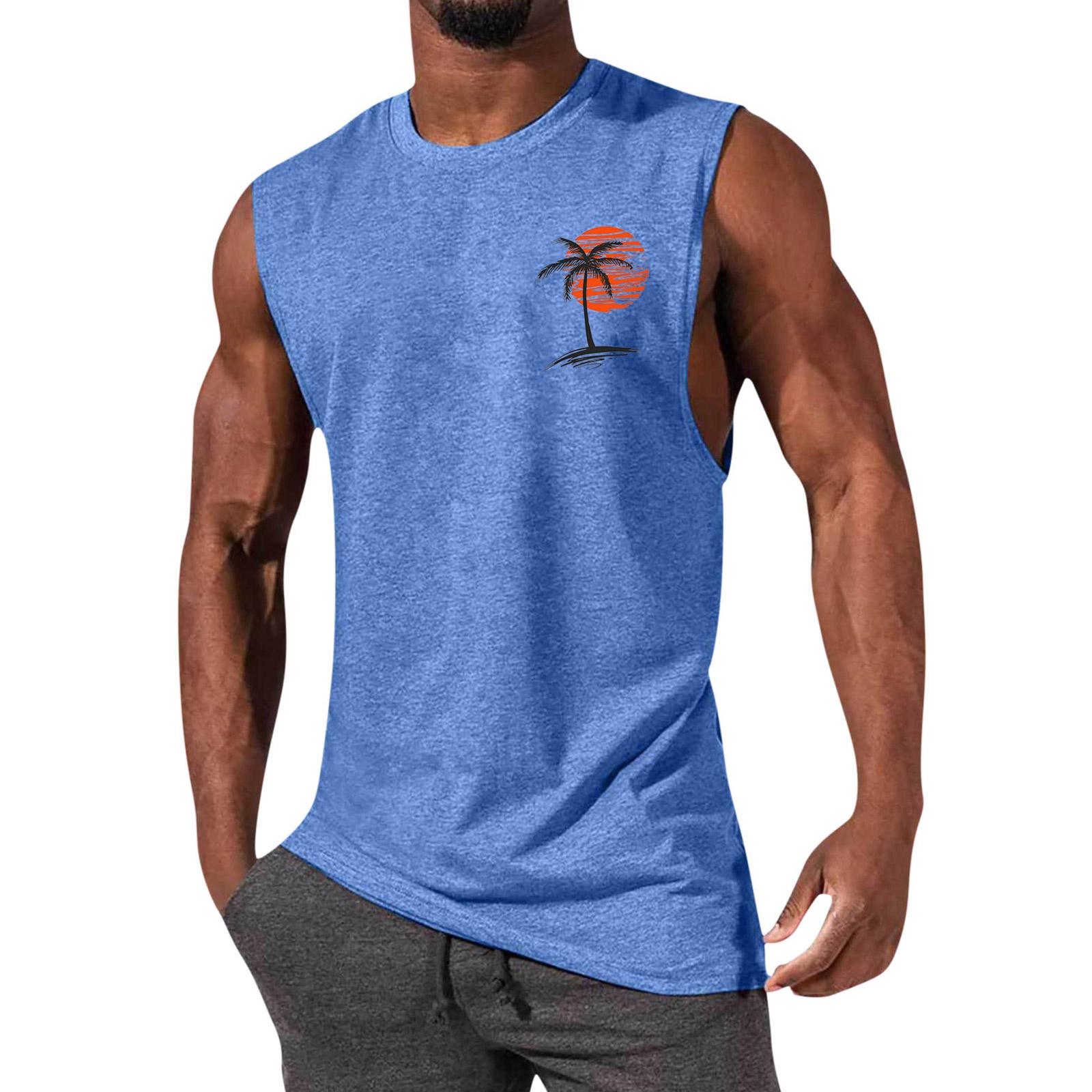 

Men s Printed Round Neck Distressed Top Casual Comfort Vest XXXL