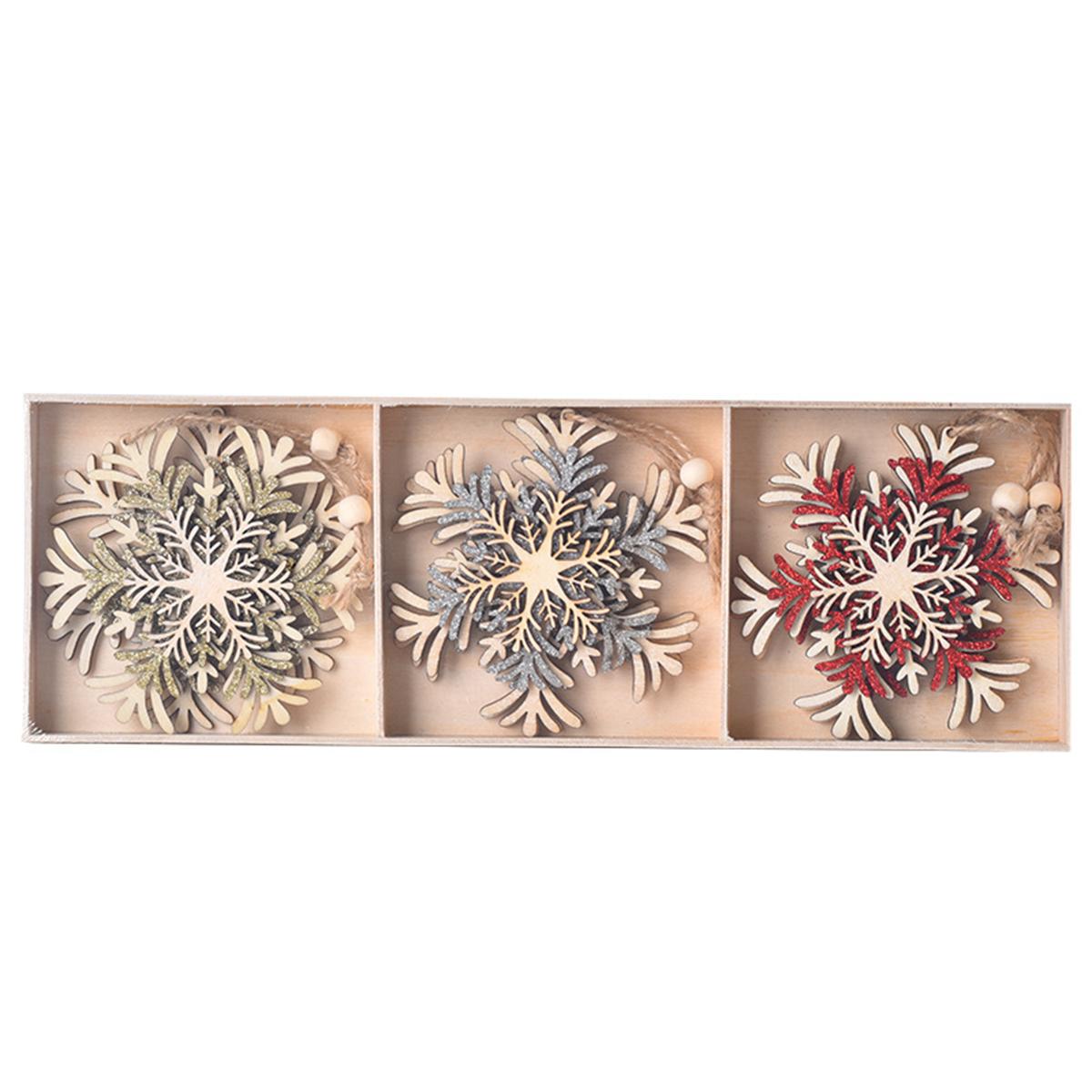 6 PCS Wooden Hollow Snowflake Christmas Vintage Pendants Christmas Tree Hanging Ornaments Xmas Hanging Ornaments DIY Painting