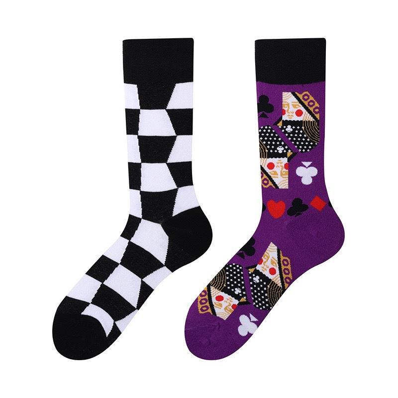 Unisex Asymmetric Design Cotton Crew Socks A B Pair Cartoon Streetwear Socks