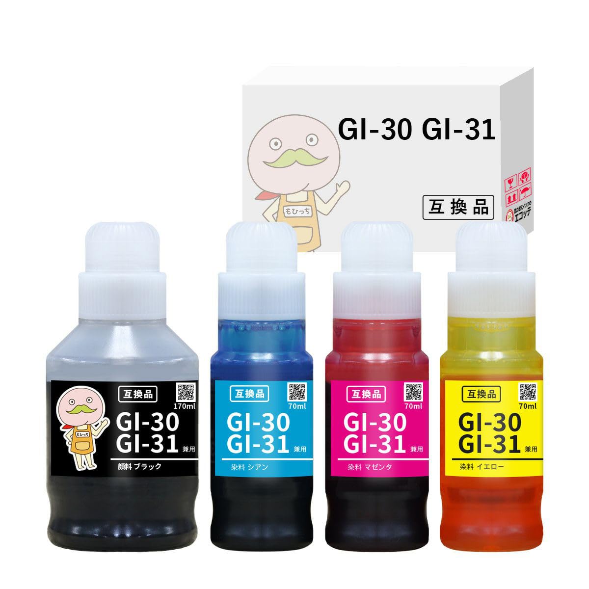 

Набір сумісного чорнила Ecotte 70 мл і для Canon Gigatank і G5030 Сумісний і Пляшки GI-31 GI-30, 4 кольори (170мл Чорний, Блакитний, Пурпуровий, Жовтий)