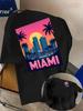 2026 Unisex Sonnenuntergang Skyline Kokospalme Druck 100% Baumwolle Rundhals T-Shirt Für Lässigen Urlaub Straße Weich Täglich Kurze Ärmel