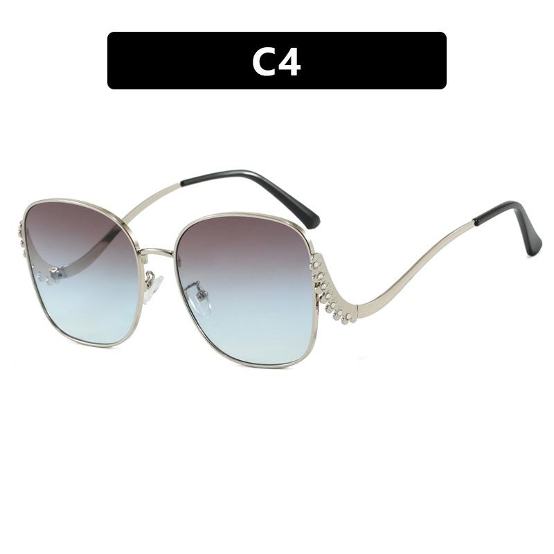 Oversized Sunglasses Women For Female Vintage Sun Glasses Punk Popular Luxury Brand Designer Metal Diamond Curved Leg Shades