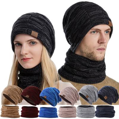 Warme Winter-Strickmütze und Schal-Set für den Außenbereich, stilvolle Strickmütze für Männer und Frauen